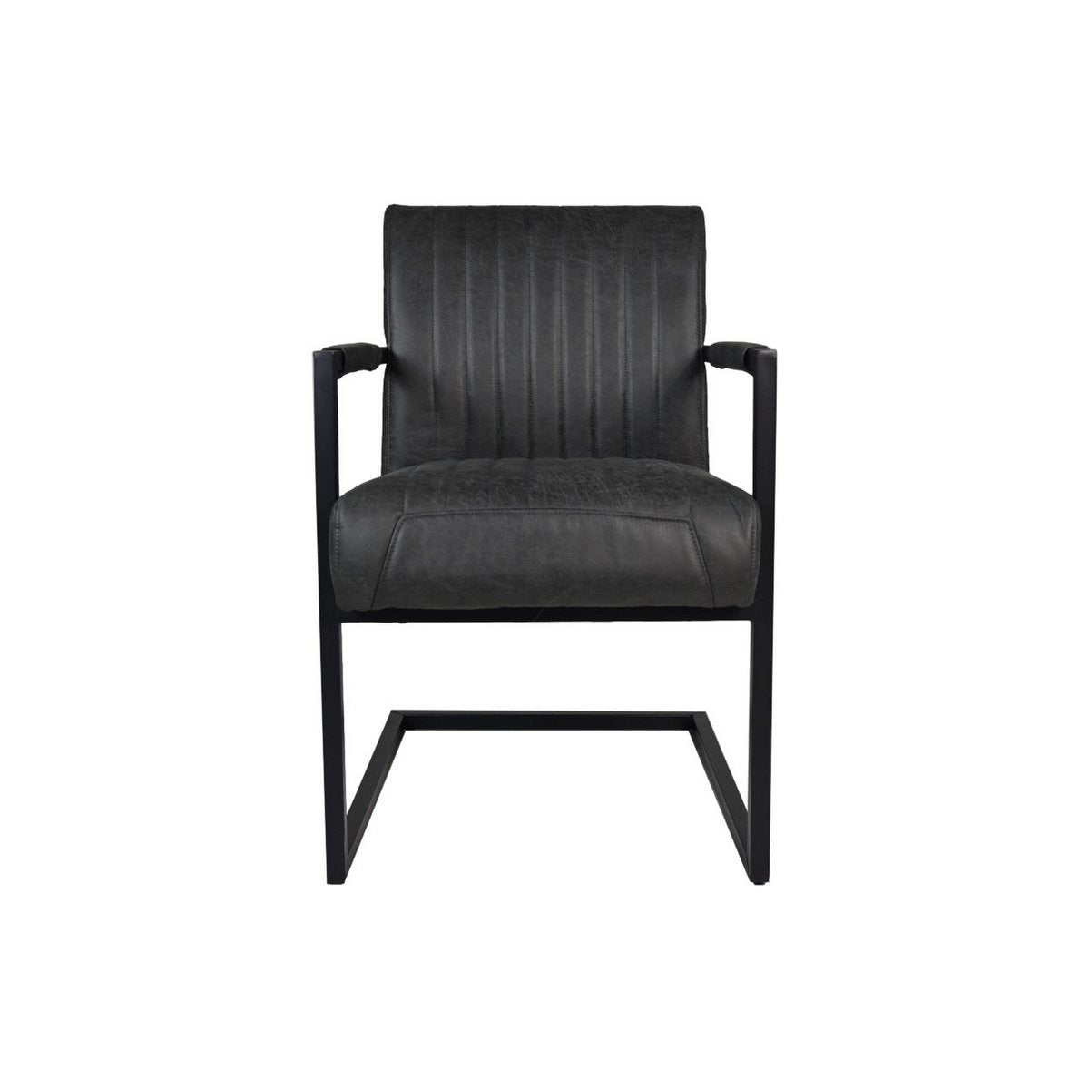 HSM Collection-Eetkamerstoel Texas Met Arm S/2-55x50x85-Grijs/Zwart-Leder/Metaal