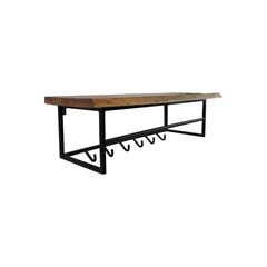 HSM Collection-Wandkapstok Met Plank 6 Haken-90x30x30-Naturel/Zwart-Acacia/Metaal