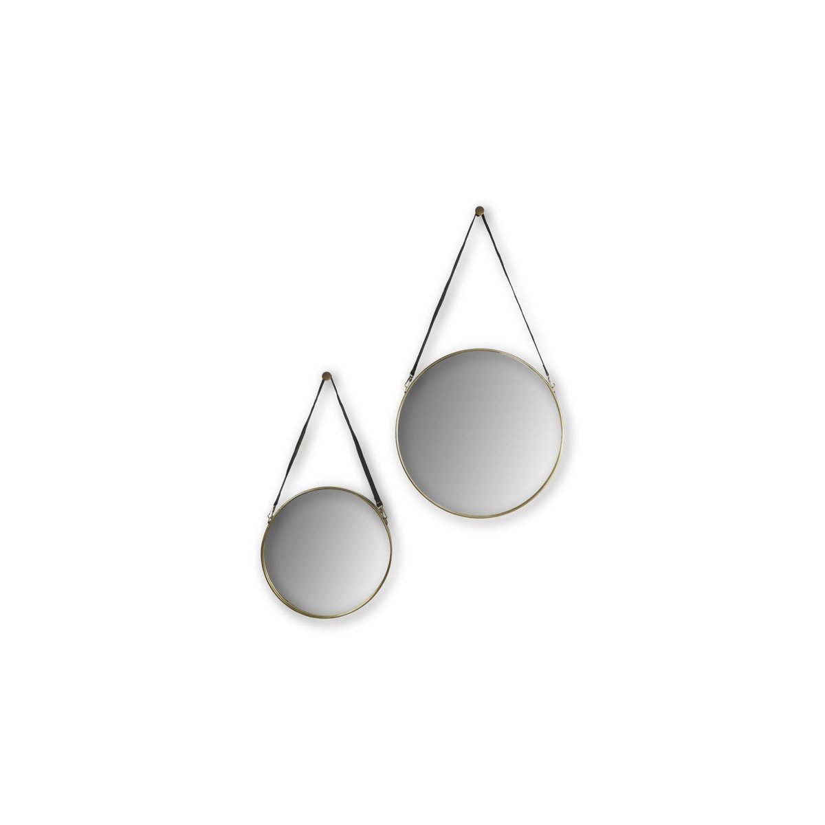 HSM Collection-Ronde Spiegel Met Riem-63x3x95-Goud/Zwart-Metaal/Kunstleder