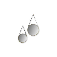HSM Collection-Ronde Spiegel Met Riem-63x3x95-Goud/Zwart-Metaal/Kunstleder