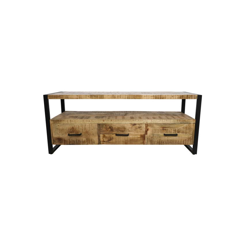 HSM Collection-Tv Meubel Havana 3 La-150x45x60-Naturel/Zwart-Mango/Metaal