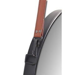 HSM Collection-Ronde Spiegel Met Riem-49x3x68-Zwart/Bruin-Metaal/Kunstleder