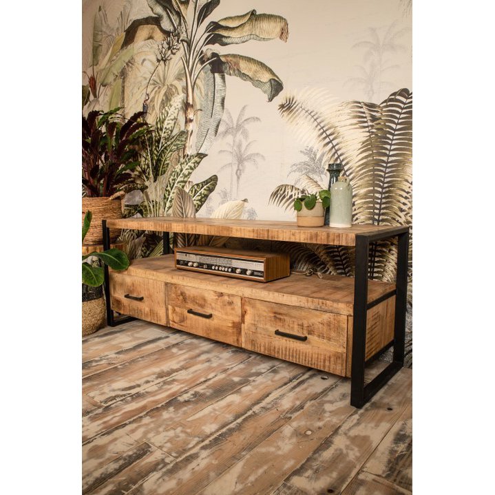 HSM Collection-Tv Meubel Havana 3 La-150x45x60-Naturel/Zwart-Mango/Metaal