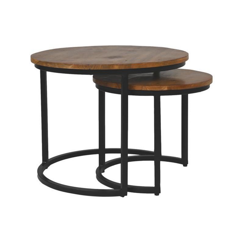 HSM Collection-Ronde Bijzettafel Ronin S/2-ø60x45 / ø45x40-Bruin/Zwart-Mango/Metaal