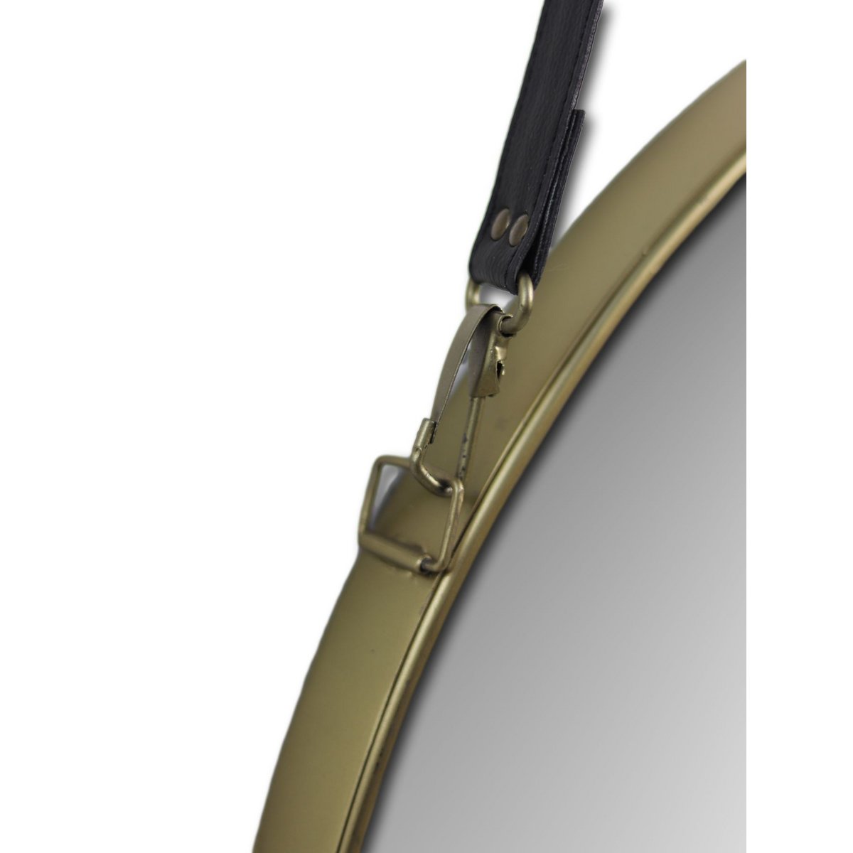 HSM Collection-Ronde Spiegel Met Riem-63x3x95-Goud/Zwart-Metaal/Kunstleder