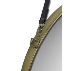 HSM Collection-Ronde Spiegel Met Riem-63x3x95-Goud/Zwart-Metaal/Kunstleder