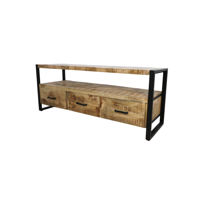 HSM Collection-Tv Meubel Havana 3 La-150x45x60-Naturel/Zwart-Mango/Metaal
