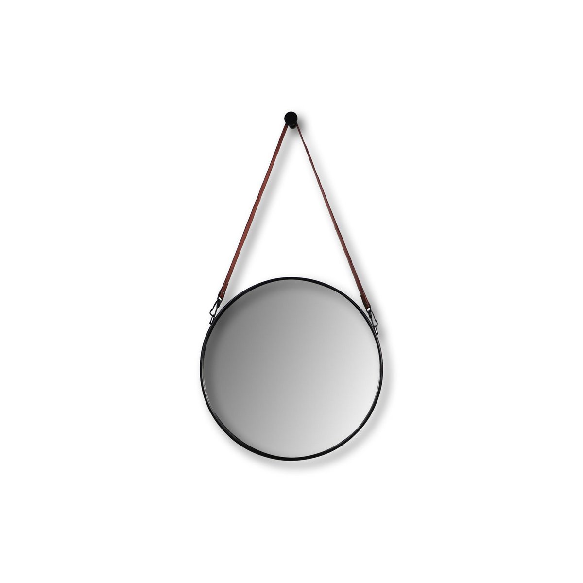 HSM Collection-Ronde Spiegel Met Riem-49x3x68-Zwart/Bruin-Metaal/Kunstleder