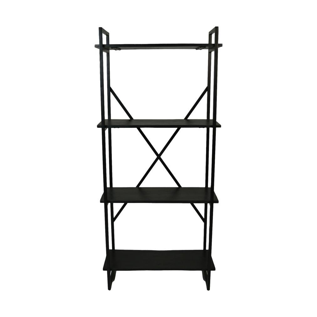 HSM Collection-Stellingkast 4 Planken-80x35x180-Zwart-Mango/Metaal