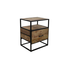 Nachtkastje - 45x35x55 - Bruin/zwart - Mangohout/Metaal