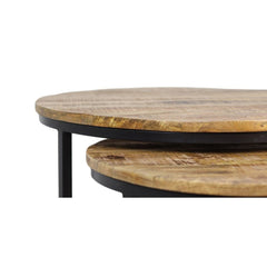 HSM Collection-Ronde Salontafel District S/3-ø67x46 / ø51x40 / ø35x34-Naturel/Zwart-Mango/Metaal