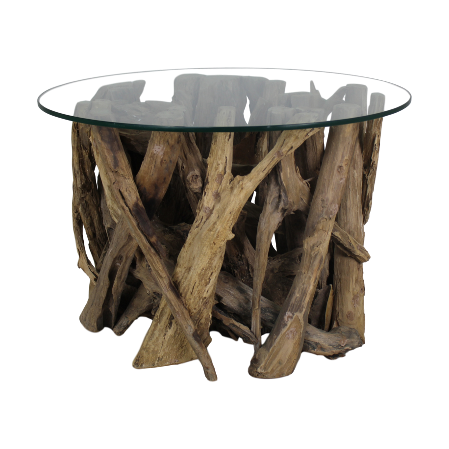 HSM Collection-Ronde Bijzettafel Met Glas-ø50x40 (glas ø 60)-Bruin-Teak
