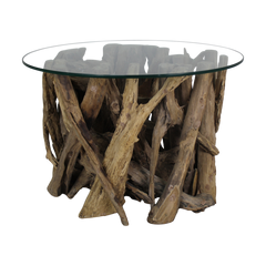 HSM Collection-Ronde Bijzettafel Met Glas-ø50x40 (glas ø 60)-Bruin-Teak