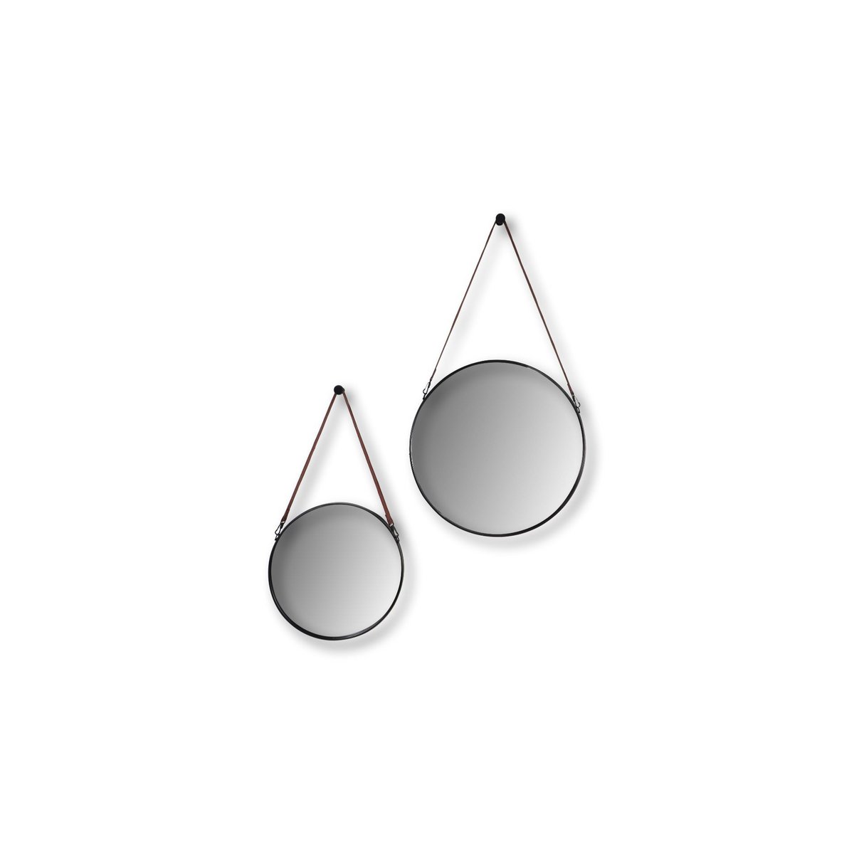 HSM Collection-Ronde Spiegel Met Riem-49x3x68-Zwart/Bruin-Metaal/Kunstleder
