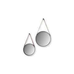 HSM Collection-Ronde Spiegel Met Riem-49x3x68-Zwart/Bruin-Metaal/Kunstleder