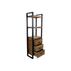 HSM Collection-Boekenkast 3 Lade-55x35x175-Naturel/Zwart-Mango/Metaal
