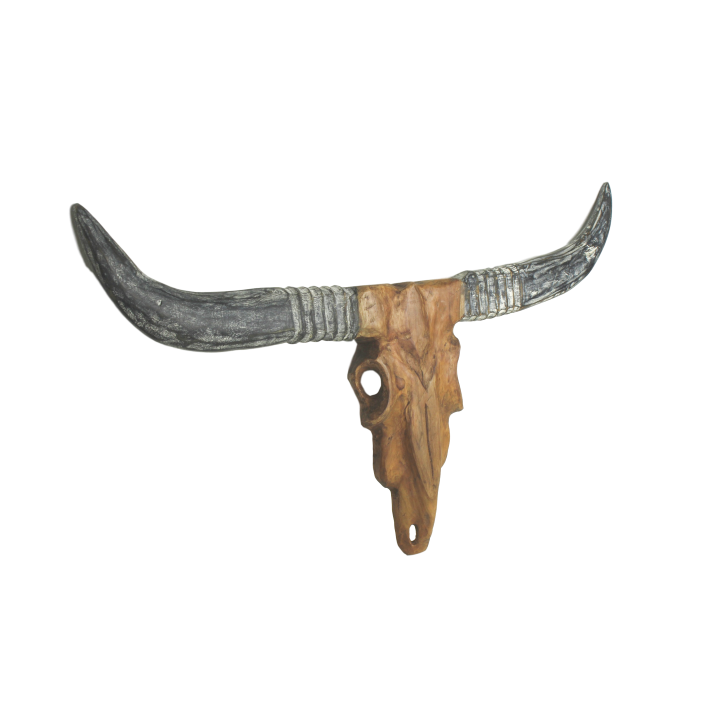 Wanddecoratie buffelkop - Natuurlijke was - Teak