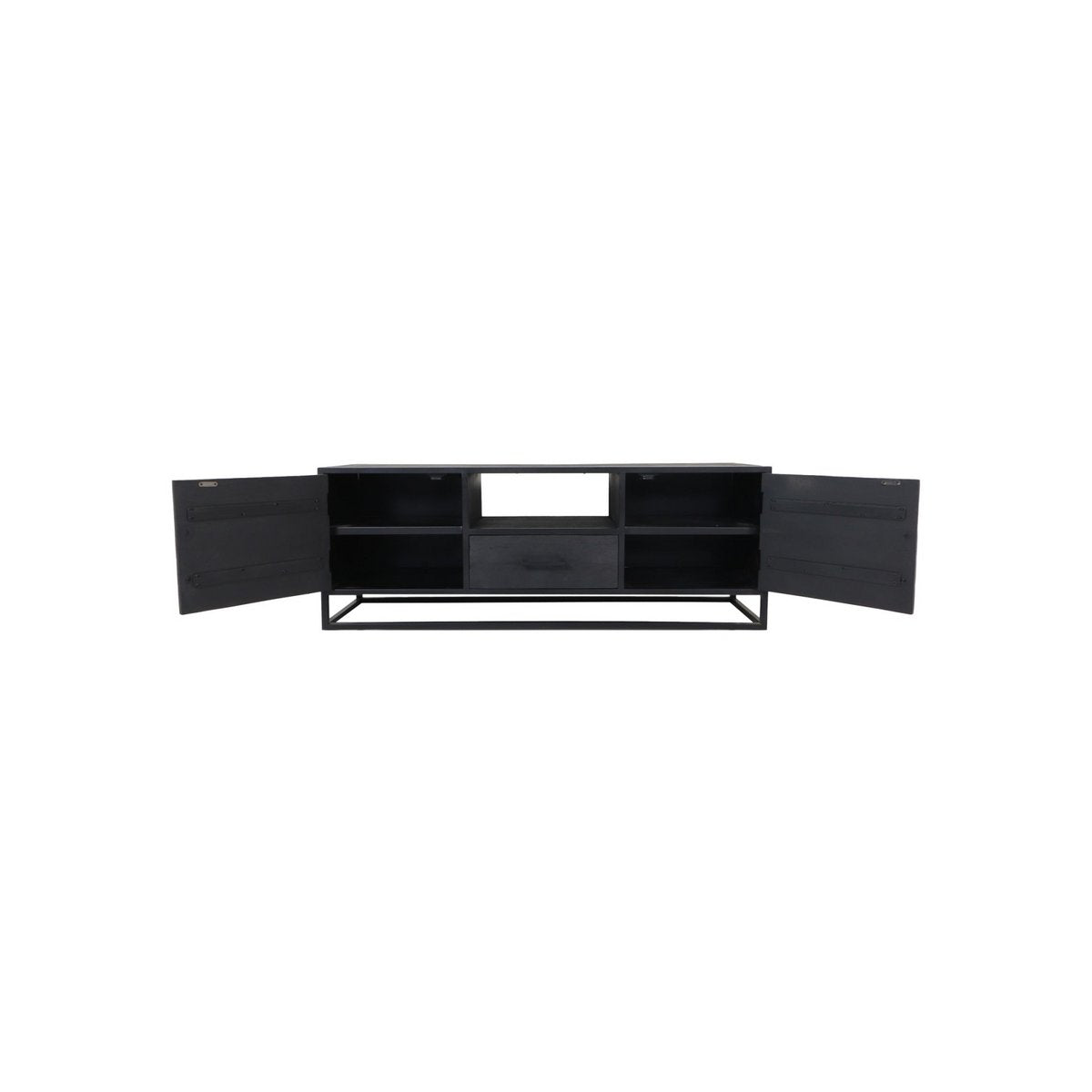 HSM Collection-TV Meubel Verona 2 Deur 1 La-150x40x55-Zwart-Mango/Metaal