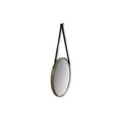 HSM Collection-Ronde Spiegel Met Riem-63x3x95-Goud/Zwart-Metaal/Kunstleder