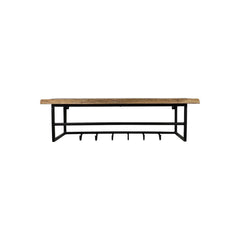 HSM Collection-Wandkapstok Met Plank 6 Haken-90x30x30-Naturel/Zwart-Acacia/Metaal