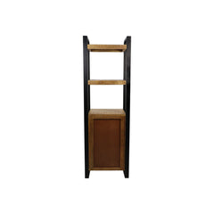 HSM Collection-Boekenkast 3 Lade-55x35x175-Naturel/Zwart-Mango/Metaal