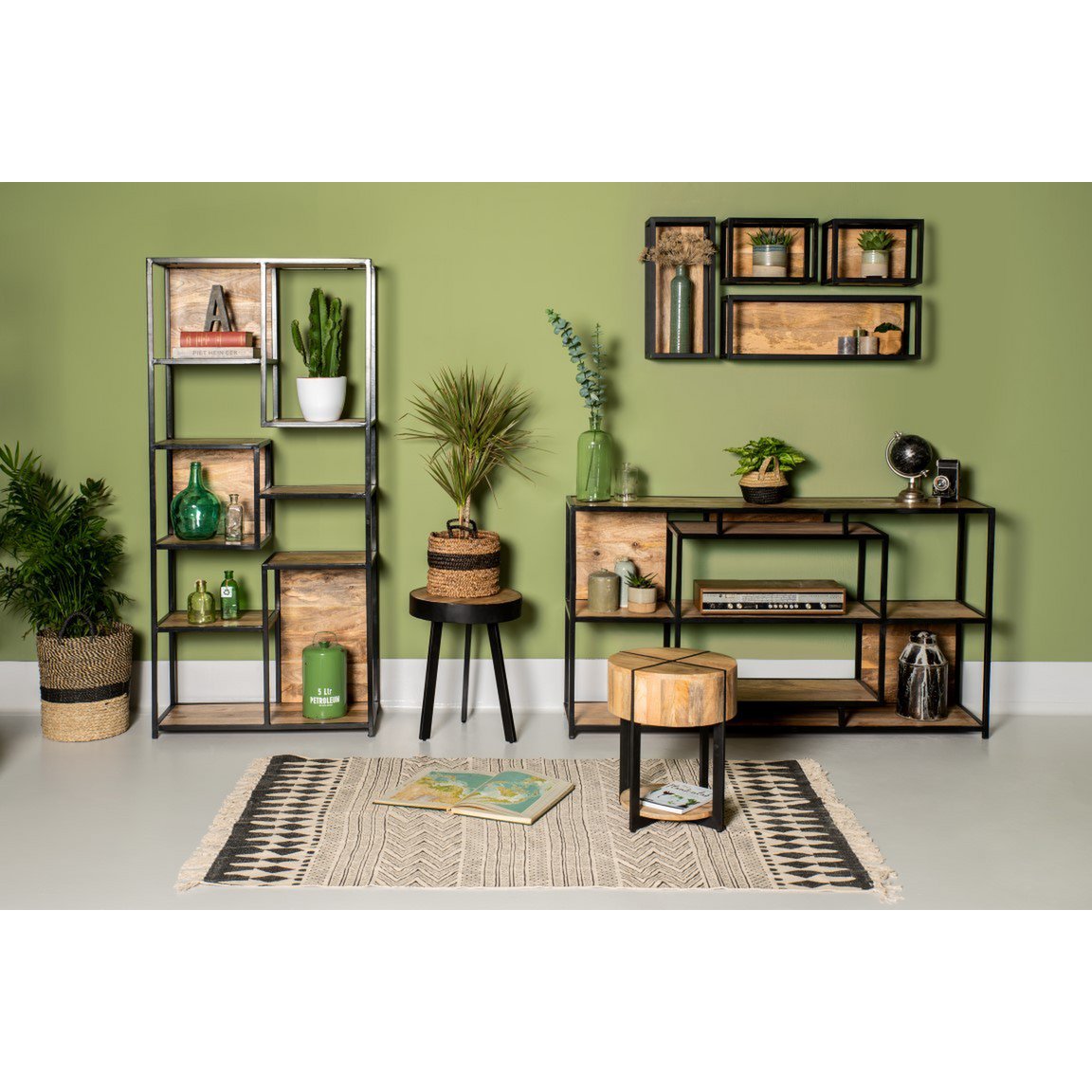HSM Collection-Wandbox Levels -35x18x25-Naturel/Zwart-Mango/Metaal