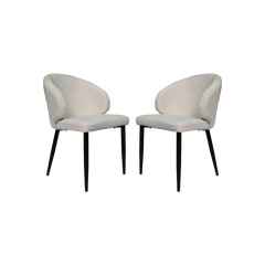 Eetkamerstoel Yuna - Creme - Teddy/metaal - Set van 2