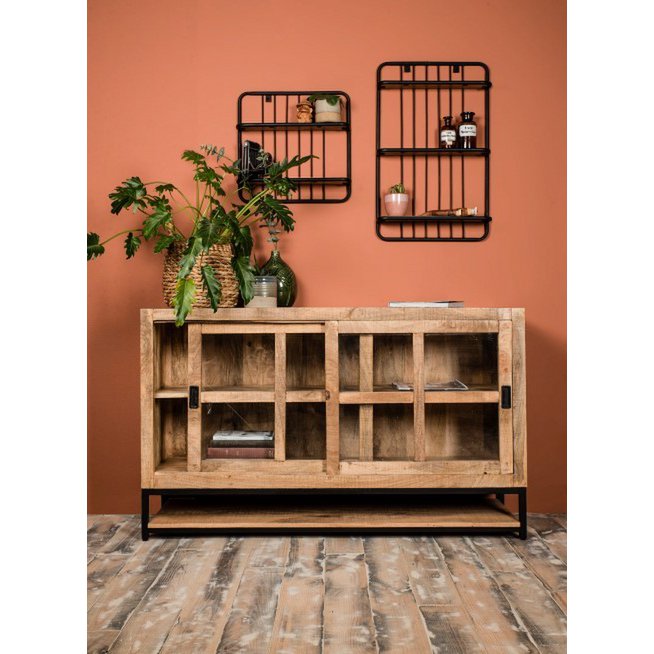HSM Collection-Wandplank -50x12x50-Naturel/Zwart-Mango/Metaal