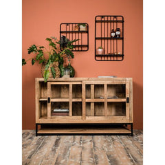HSM Collection-Wandplank -50x12x50-Naturel/Zwart-Mango/Metaal
