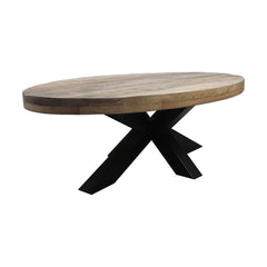 HSM Collection-Ovale Salontafel Portland-130x80x45 (75x75mm)-Naturel/Zwart-Mango/Metaal