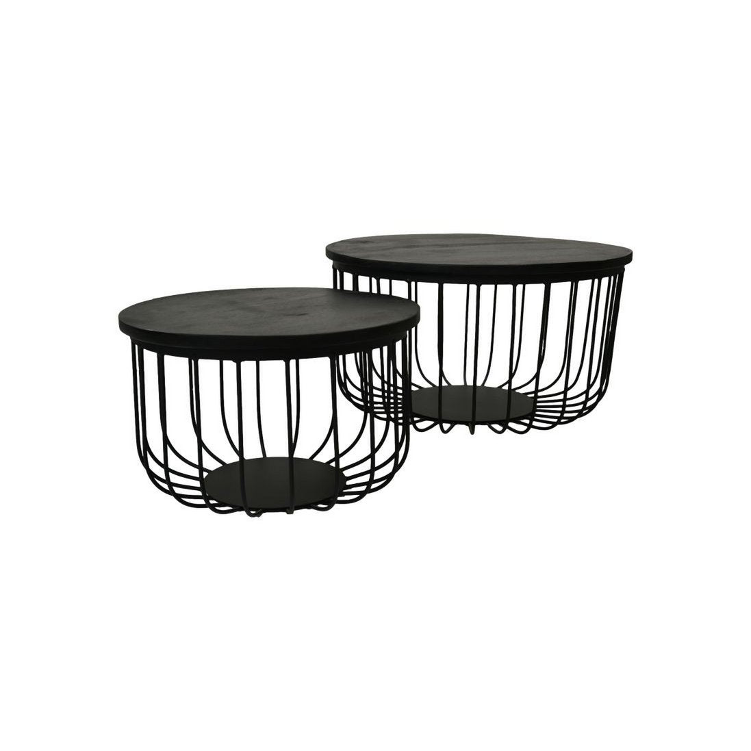 Salontafel Maden - ø60 cm - Zwart - Mangohout/ijzer - Set van 2