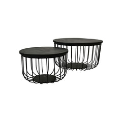 Salontafel Maden - ø60 cm - Zwart - Mangohout/ijzer - Set van 2