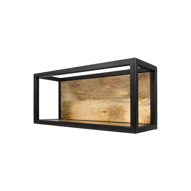 HSM Collection-Wandbox Levels -55x18x25-Naturel/Zwart-Mango/Metaal
