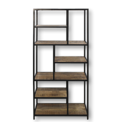 HSM Collection-Open Vakkenkast Levels-80x38x180-Naturel/Zwart-Mango/Metaal