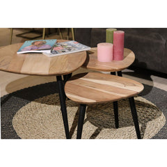 Salontafels - ø70/ø50/ø45 - Acaciahout/ijzer - Set van 3
