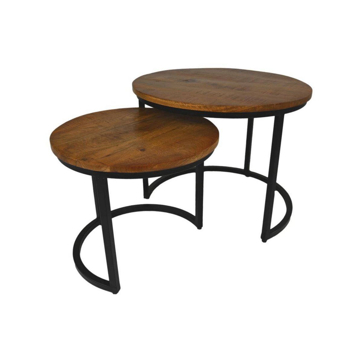 HSM Collection-Ronde Bijzettafel Ronin S/2-ø60x45 / ø45x40-Bruin/Zwart-Mango/Metaal