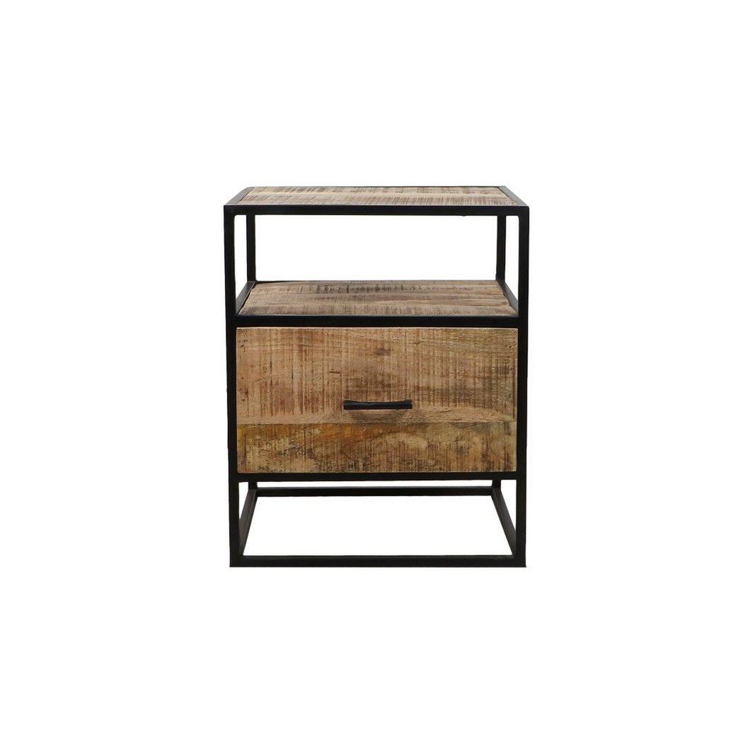 Nachtkastje - 45x35x55 - Bruin/zwart - Mangohout/Metaal