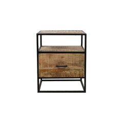 Nachtkastje - 45x35x55 - Bruin/zwart - Mangohout/Metaal