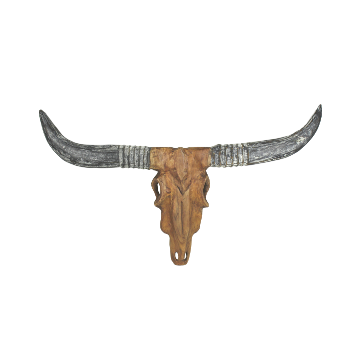 Wanddecoratie buffelkop - Natuurlijke was - Teak