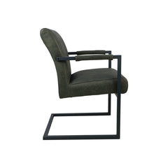 HSM Collection-Eetkamerstoel Texas Met Arm S/2-55x50x85-Groen/Grijs-Leder/Metaal