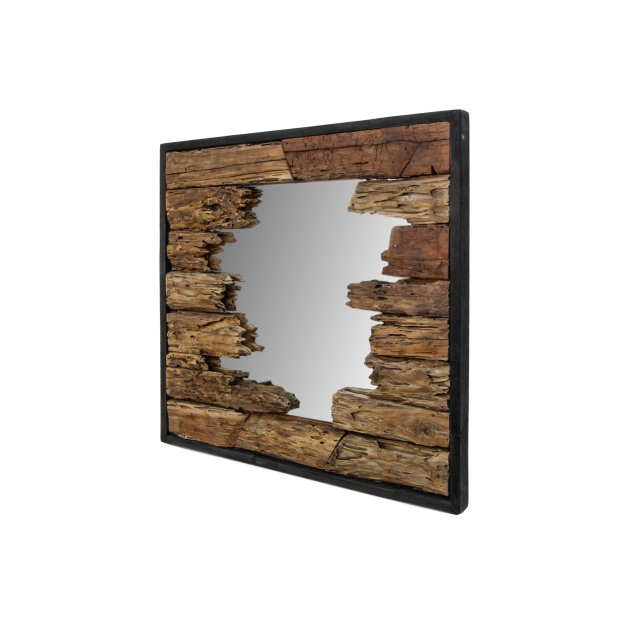 HSM Collection-Vierkante Spiegel-80x5x80-Bruin/Zwart-Teak