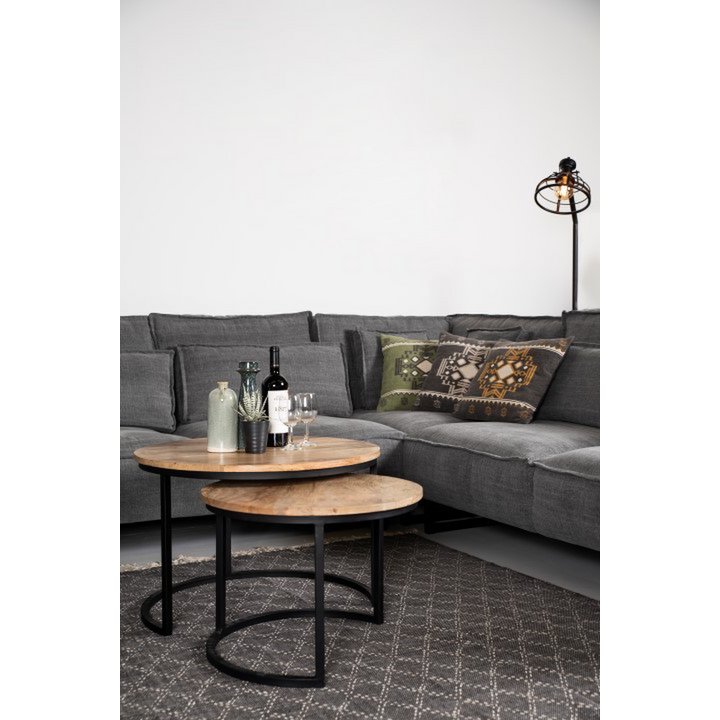 2 Delige Salontafel Set Ronin - ø70 cm - mangohout/ijzer - naturel