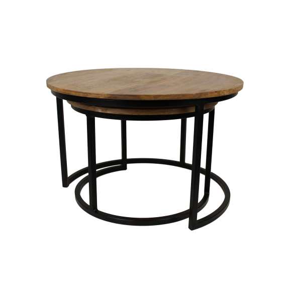 2 Delige Salontafel Set Ronin - ø70 cm - mangohout/ijzer - naturel