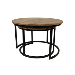 2 Delige Salontafel Set Ronin - ø70 cm - mangohout/ijzer - naturel