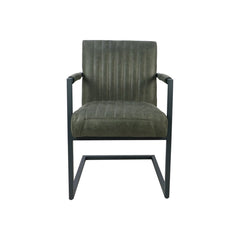 HSM Collection-Eetkamerstoel Texas Met Arm S/2-55x50x85-Groen/Grijs-Leder/Metaal