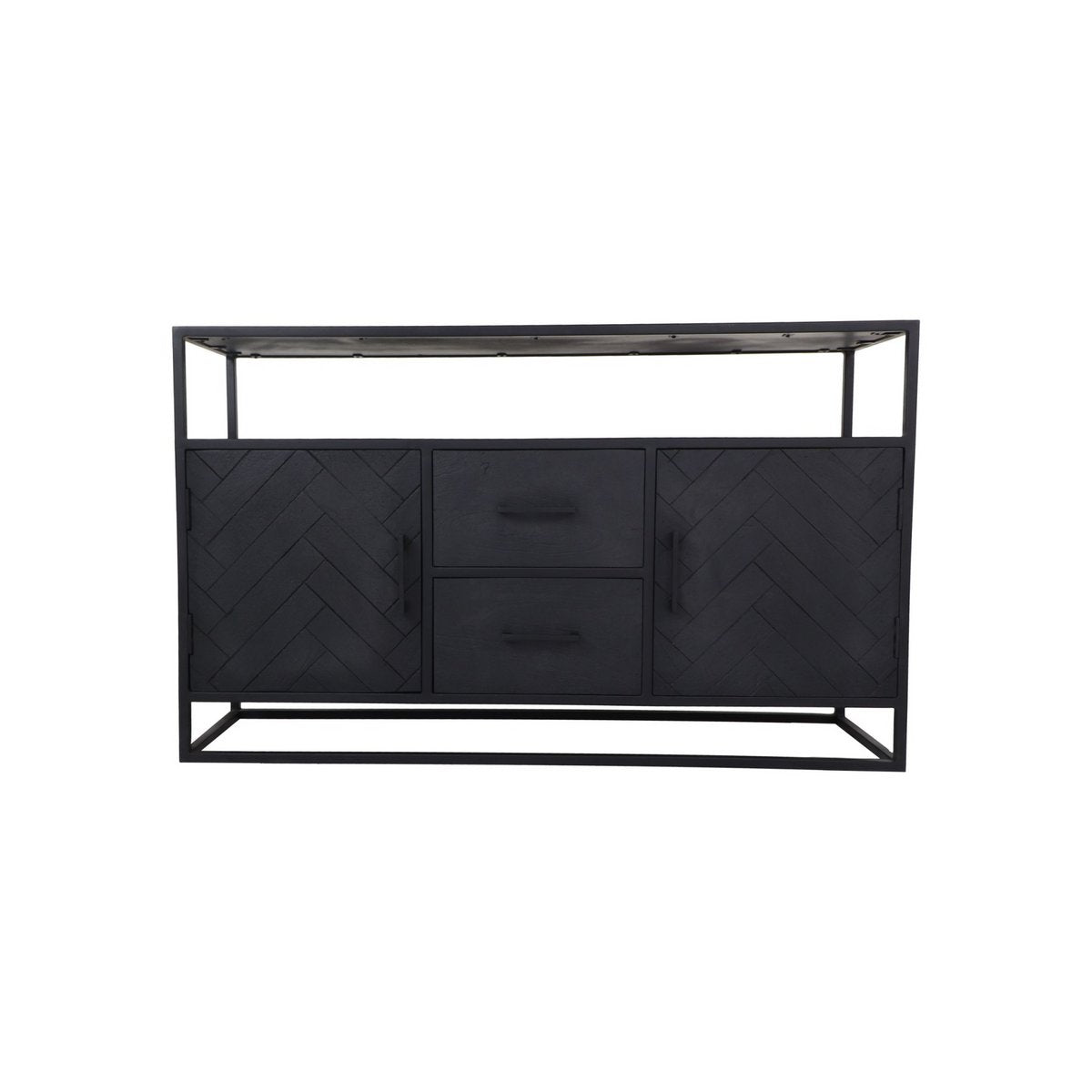 HSM Collection-Dressoir Verona 2 Deur 2 La-140x40x85-Zwart-Mango/Metaal