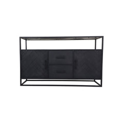 HSM Collection-Dressoir Verona 2 Deur 2 La-140x40x85-Zwart-Mango/Metaal