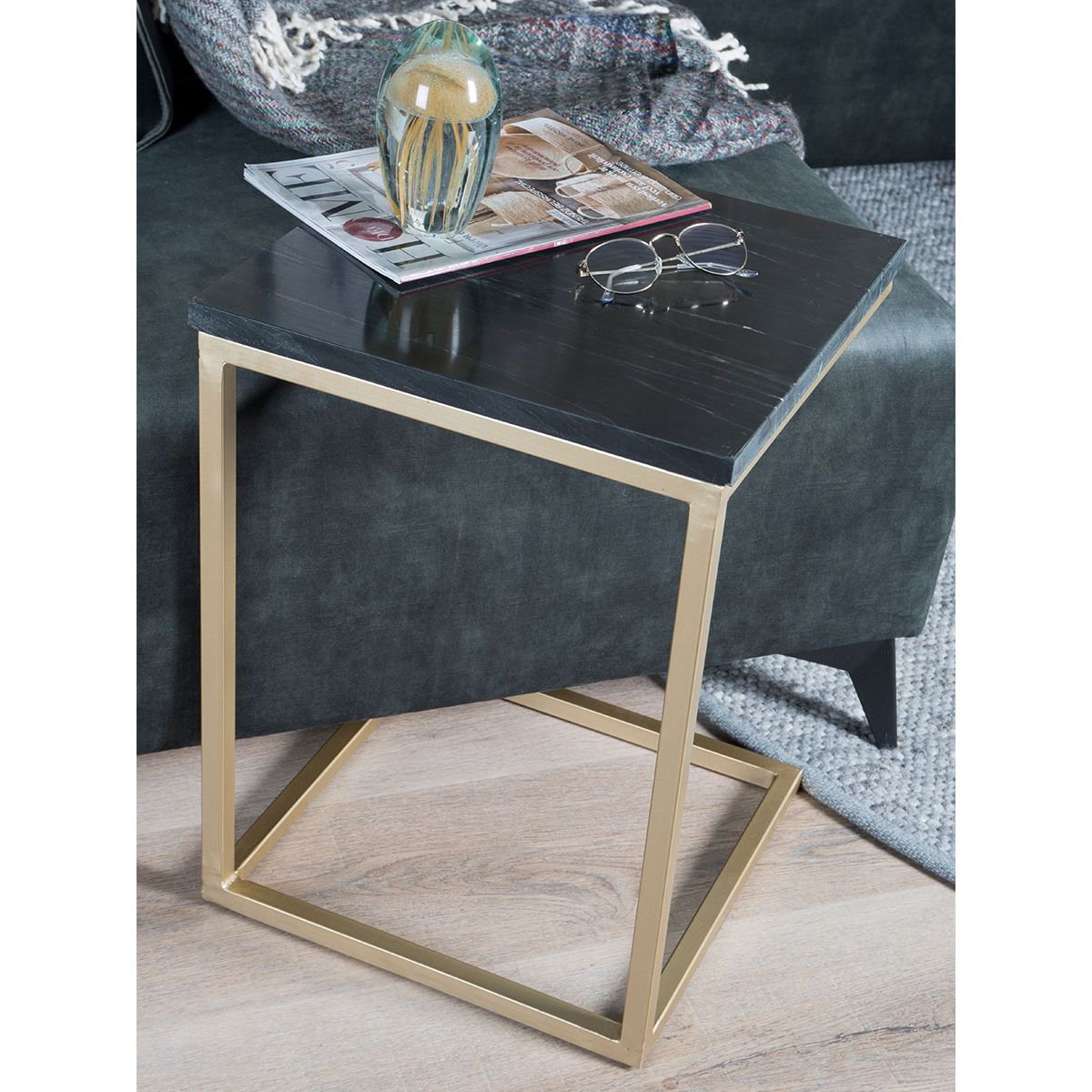 Bijzettafel Mitch Marmer - Zwart/Goud