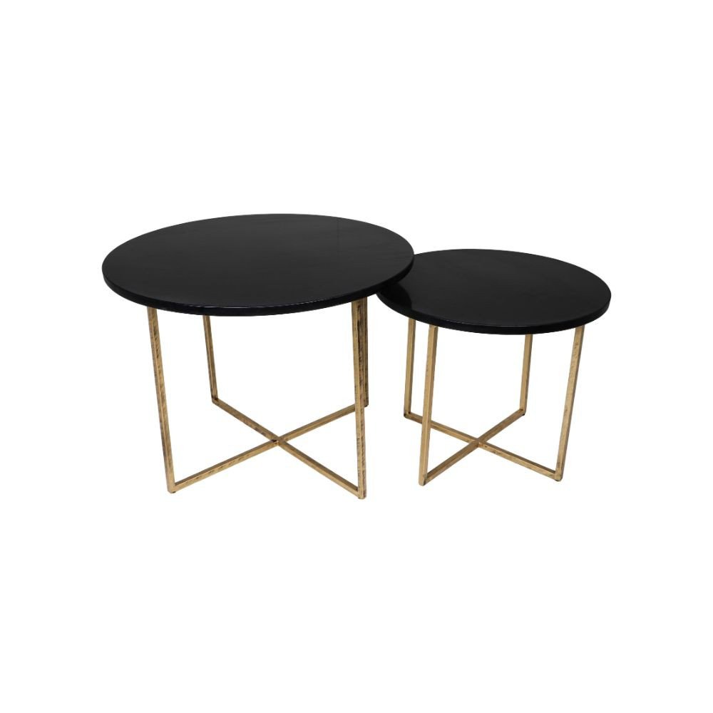 HSM Collection-Ronde Bijzettafel S/2-ø61x45/ø46x39-Zwart/Goud-Marmer/Metaal