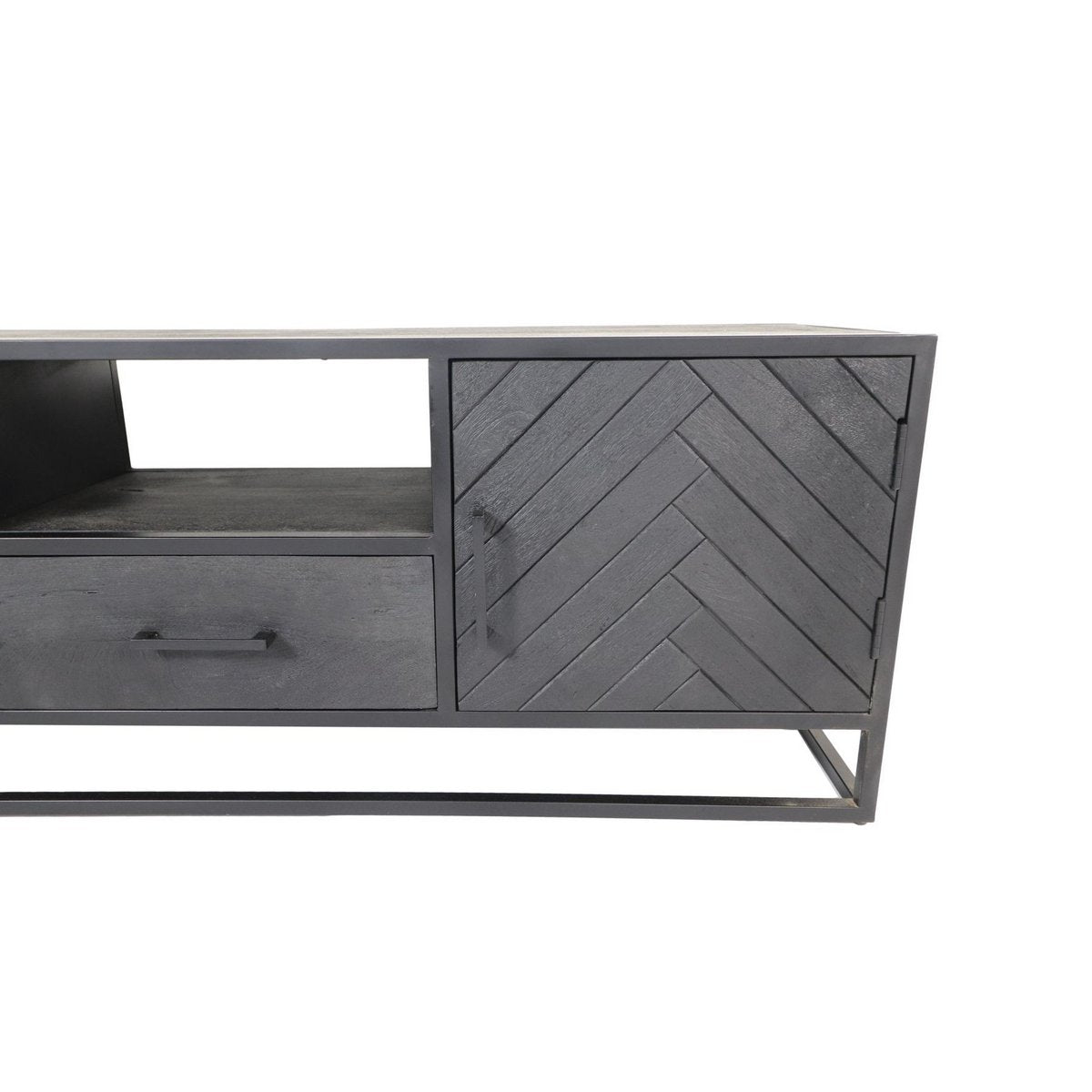 HSM Collection-TV Meubel Verona 2 Deur 1 La-150x40x55-Zwart-Mango/Metaal
